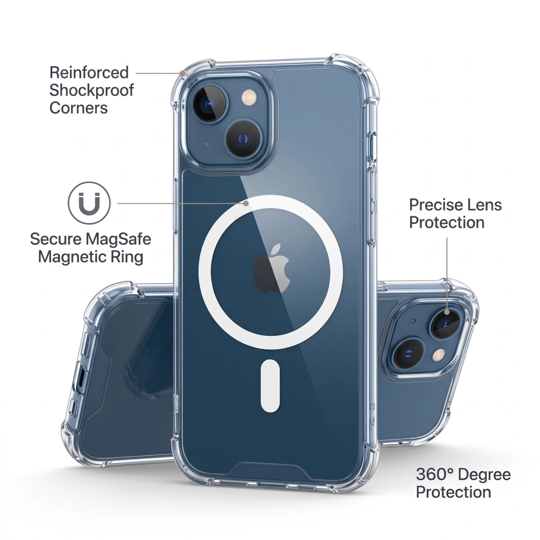 Premium Magnetic Clear Case with MagSafe | Anti-Yellowing, Shockproof & Edge-Protected Phone Cover