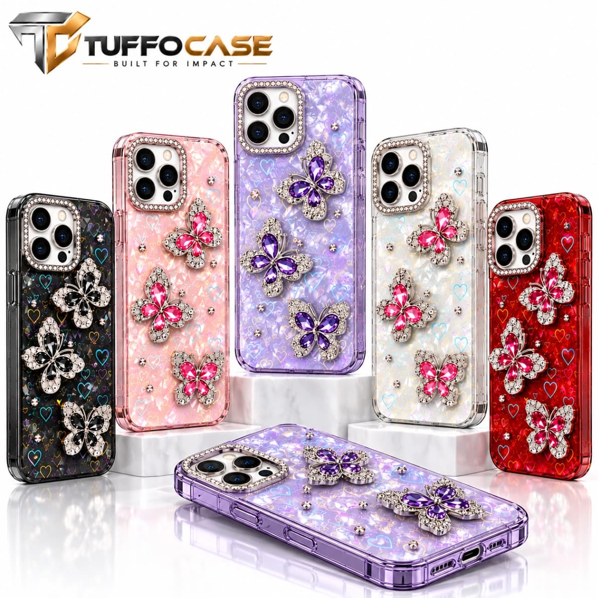 AuraGlow Premium Crystal Butterfly Luxury Phone Case - Sparkly Protective Electroplated Cover