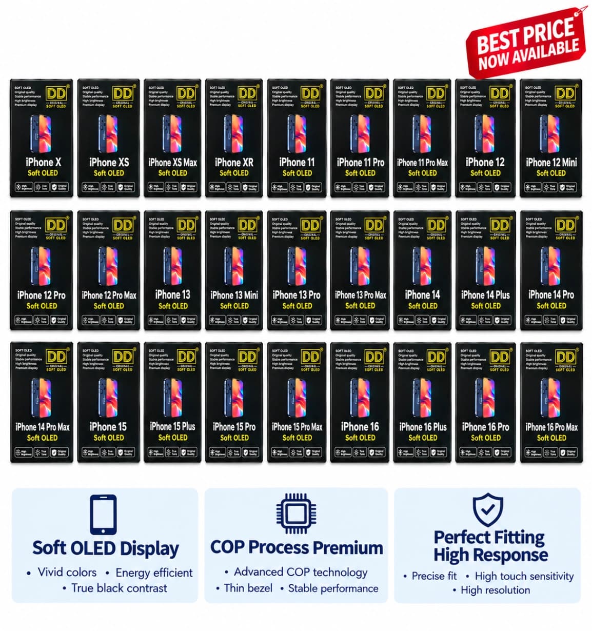 DD Soft OLED Display with IC – Full Brightness & True Tone Working | iPhone Replacement Display