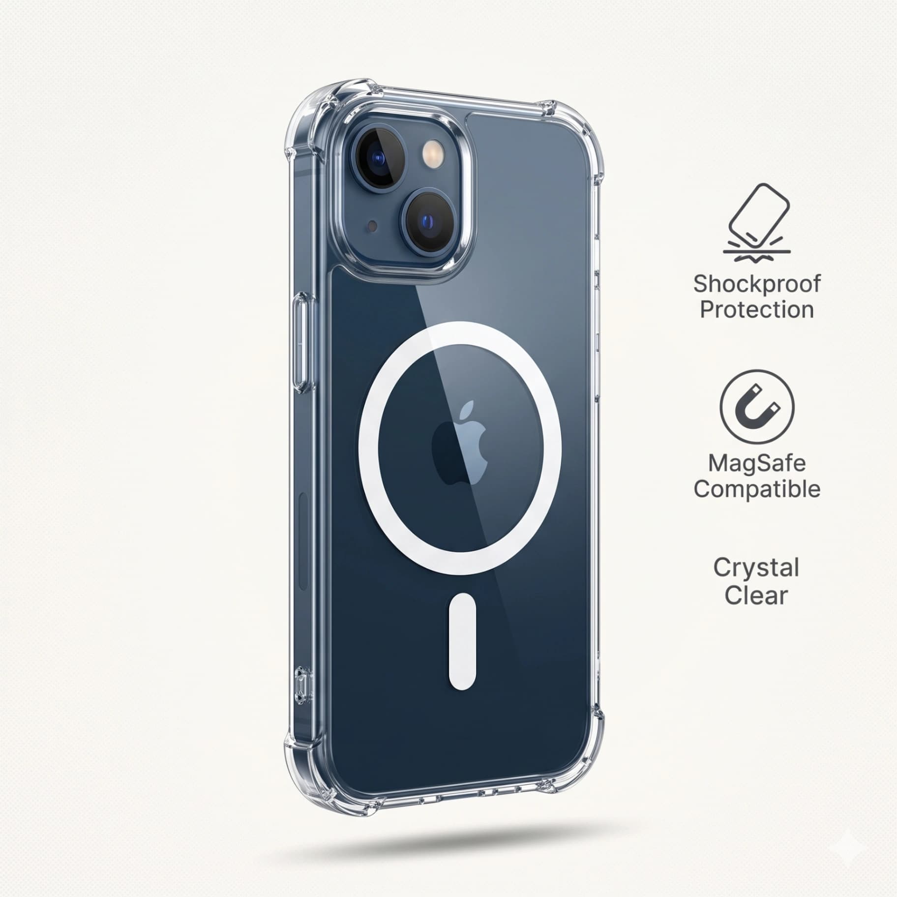 Premium Magnetic Clear Case with MagSafe | Anti-Yellowing, Shockproof & Edge-Protected Phone Cover